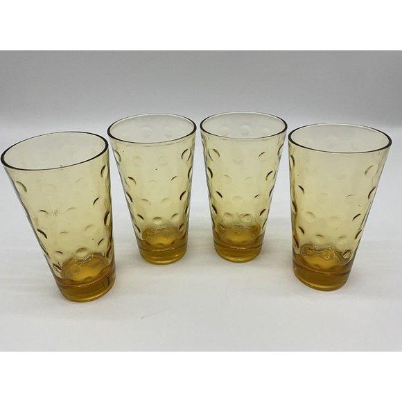 Hazel Atlas Vintage Gold Capri Dot Tumblers MCM Size 5.25 Inches High, Set of 4 - Picture 9 of 15